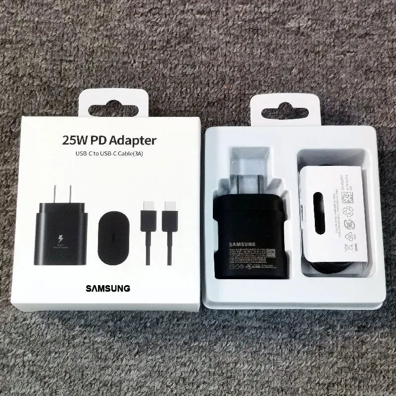 Cargador de 25 W con enchufe estadounidense para Samsung, adaptador de carga súper rápida para Galaxy S24, S23, S22, S21, S20 Ultra, Z Flip Fold, 6, 5, 4, 3, 2, A55, A35 y A25.
