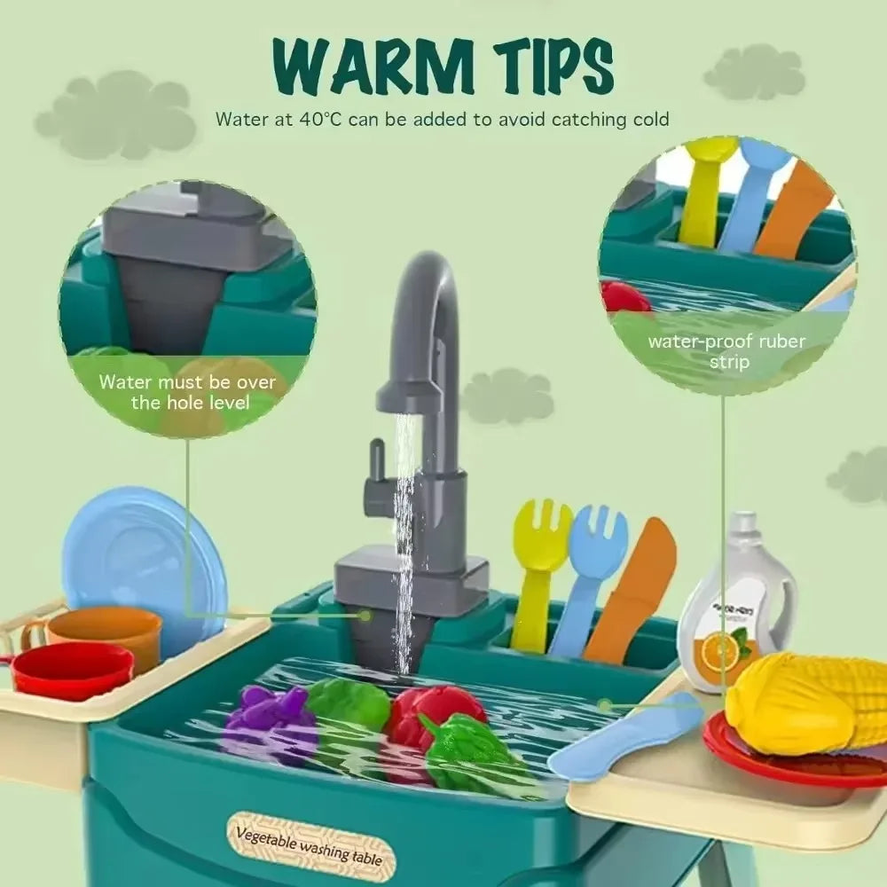 Juguetes para niños en casa, educación temprana, cocina, simulación, lavavajillas eléctrico, mesa, toma de agua, juguetes para lavar verduras