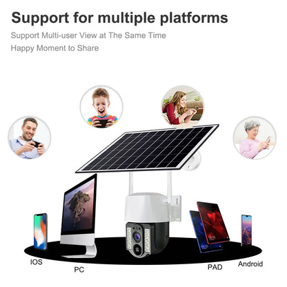 Cámara solar WiFi V380 Pro con zoom 10X, doble lente, resistente al agua, para exteriores, con protección IP, detección humana PIR y sistema de videovigilancia.