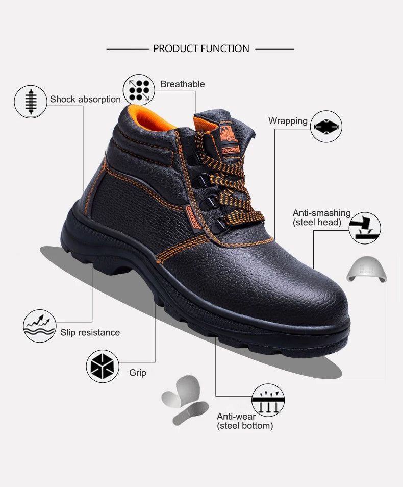 Calzado de trabajo, zapatos de protección, botas de seguridad impermeables para hombre, para construcción, antiperforación y antigolpes.