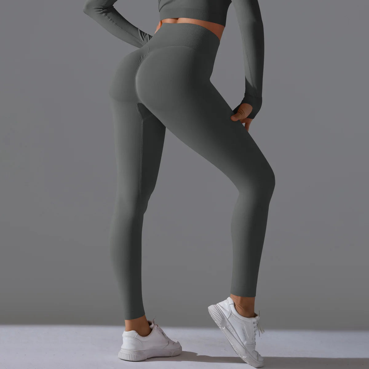 Leggings deportivos de yoga para mujer, sin costuras, cintura alta, elásticos, color sólido, para gimnasio, correr, secado rápido, realce y efecto moldeador.