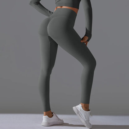 Leggings deportivos de yoga para mujer, sin costuras, cintura alta, elásticos, color sólido, para gimnasio, correr, secado rápido, realce y efecto moldeador.