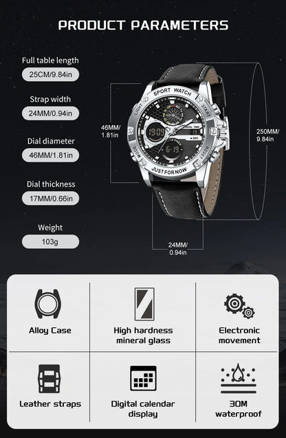 FOXBOX Relojes de lujo de moda para hombre, reloj de pulsera luminoso resistente al agua con fecha y doble horario para hombre, relojes de cuarzo para hombre, relojes masculinos