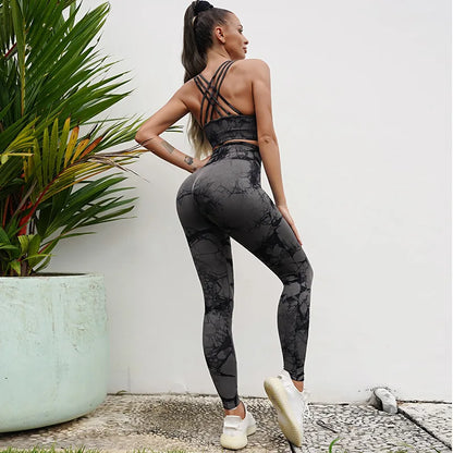 Conjunto de 2 piezas de yoga y gimnasio para mujer, con sujetador deportivo y camiseta de manga larga, leggings con cintura alta, chándal deportivo de moda para niñas.