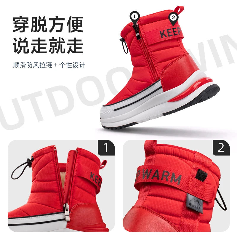 Botas de nieve de invierno para mujer, de terciopelo grueso, de viaje, cálidas, antideslizantes, de algodón, de tubo medio, informales y cómodas.