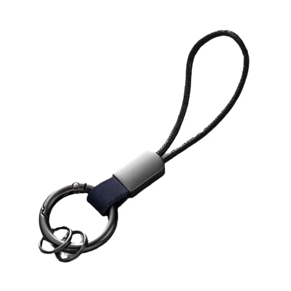 Llaveros de cuero genuino para hombres y mujeres, llavero de coche con cordón de algodón, llavero de metal, regalo, llavero moderno.