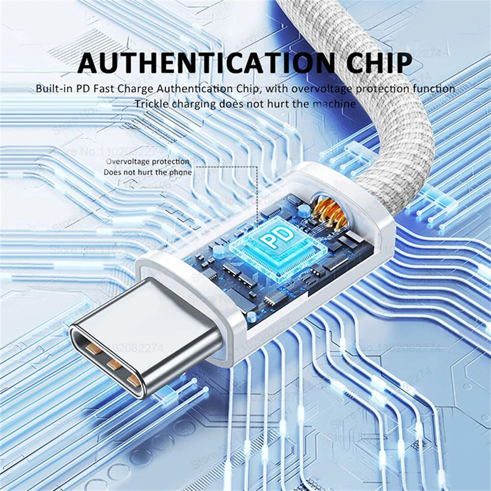 Cable USB C de carga rápida oficial PD de 60 W para iPhone 16, 15, 14, 13, 17 Pro Max, cable de datos tipo C tejido, accesorios de cargador, 1-10 unidades