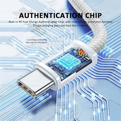 Cable USB C de carga rápida oficial PD de 60 W para iPhone 16, 15, 14, 13, 17 Pro Max, cable de datos tipo C tejido, accesorios de cargador, 1-10 unidades