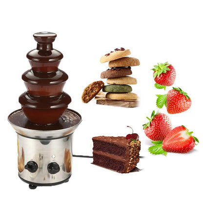 Fuente de chocolate de acero inoxidable de 4 capas, fundidor de chocolate con calentador, máquina de fondue, dispensador de cascada para fiestas, enchufe estadounidense.