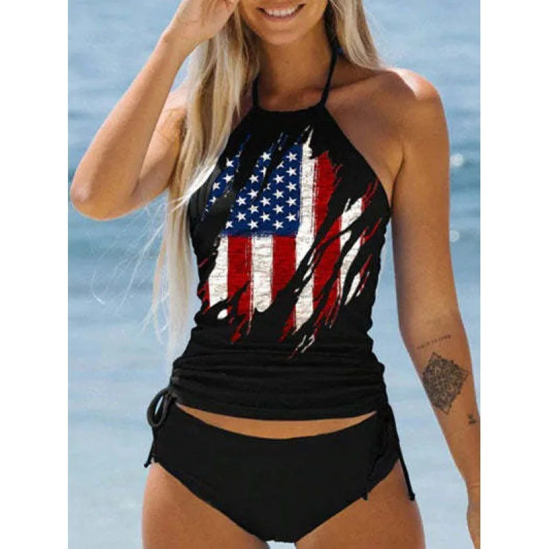 Women's Bathing Suit Coconut Drawstring Side Halter Neck Tankini Set Summer Beach Wear Cute Swimwear Women Swimsuit Sexy Bikini