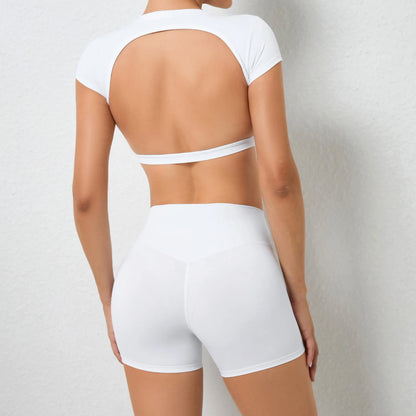 Conjuntos de yoga, conjuntos de entrenamiento para mujer, ropa de 2 piezas, trajes de gimnasio, deportes, mangas cortas, pantalones cortos de cintura alta, conjuntos de fitness para correr