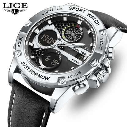 FOXBOX Relojes de lujo de moda para hombre, reloj de pulsera luminoso resistente al agua con fecha y doble horario para hombre, relojes de cuarzo para hombre, relojes masculinos