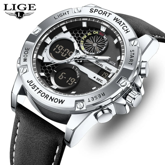 FOXBOX Relojes de lujo de moda para hombre, reloj de pulsera luminoso resistente al agua con fecha y doble horario para hombre, relojes de cuarzo para hombre, relojes masculinos