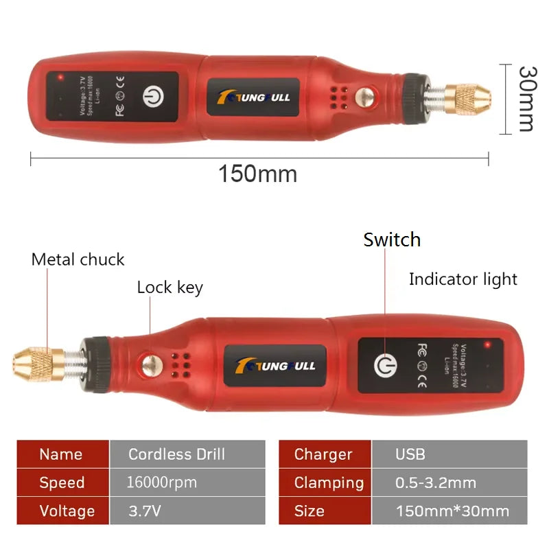 Herramienta rotativa eléctrica, pluma de grabado, carpintería, taladro eléctrico inalámbrico, pulidora de uñas, joyería pequeña, máquina de preparación de jade