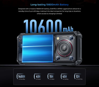 [Estreno mundial] Smartphone resistente Oukitel WP36, batería de 10600 mAh, pantalla HD+ de 6,52", 16 GB de almacenamiento interno, 128 GB de almacenamiento interno, sistema operativo Android 13, cámara de 13 MP