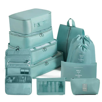 Juego de 11 bolsas organizadoras de viaje plegables, bolsas de almacenamiento, maletas, cubos de embalaje, estuches portátiles para ropa interior, zapatos, artículos de tocador