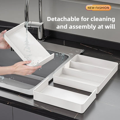 Organizador de plástico ajustable y versátil, ligero y de gran capacidad para escritorio, cajón, cafetería, cocina, oficina, etc.