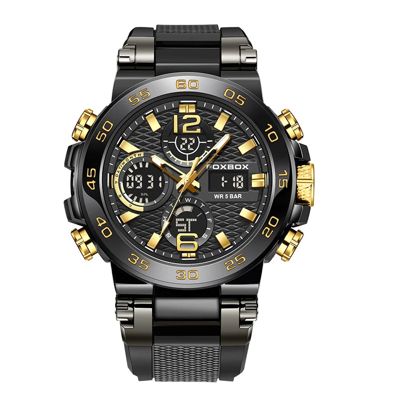 Reloj de pulsera deportivo para hombre FOXBOX Fashion Luxury Quartz, militar, impermeable, con doble pantalla, cronógrafo luminoso + CAJA