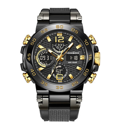 Reloj de pulsera deportivo para hombre FOXBOX Fashion Luxury Quartz, militar, impermeable, con doble pantalla, cronógrafo luminoso + CAJA