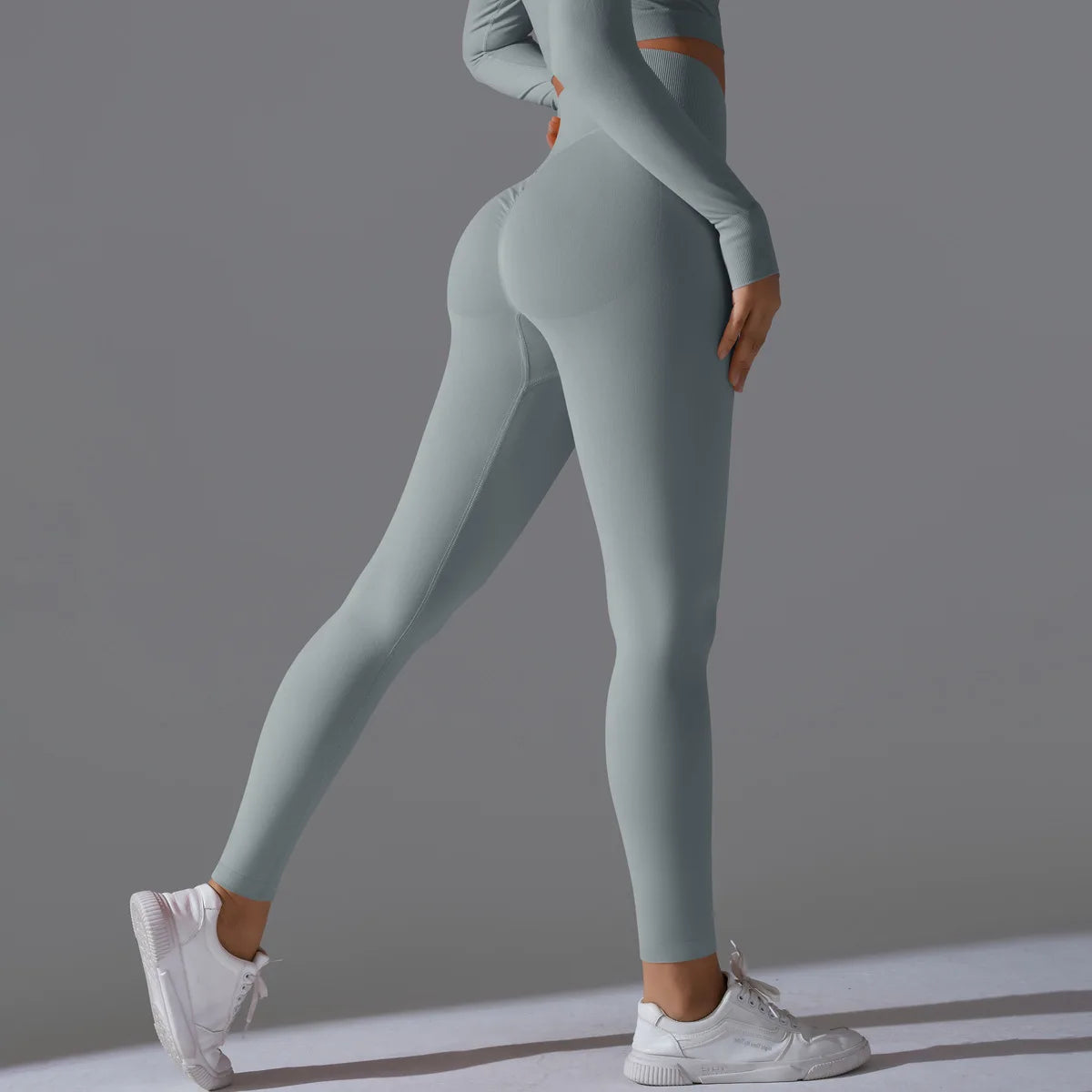 Leggings deportivos de yoga para mujer, sin costuras, cintura alta, elásticos, color sólido, para gimnasio, correr, secado rápido, realce y efecto moldeador.
