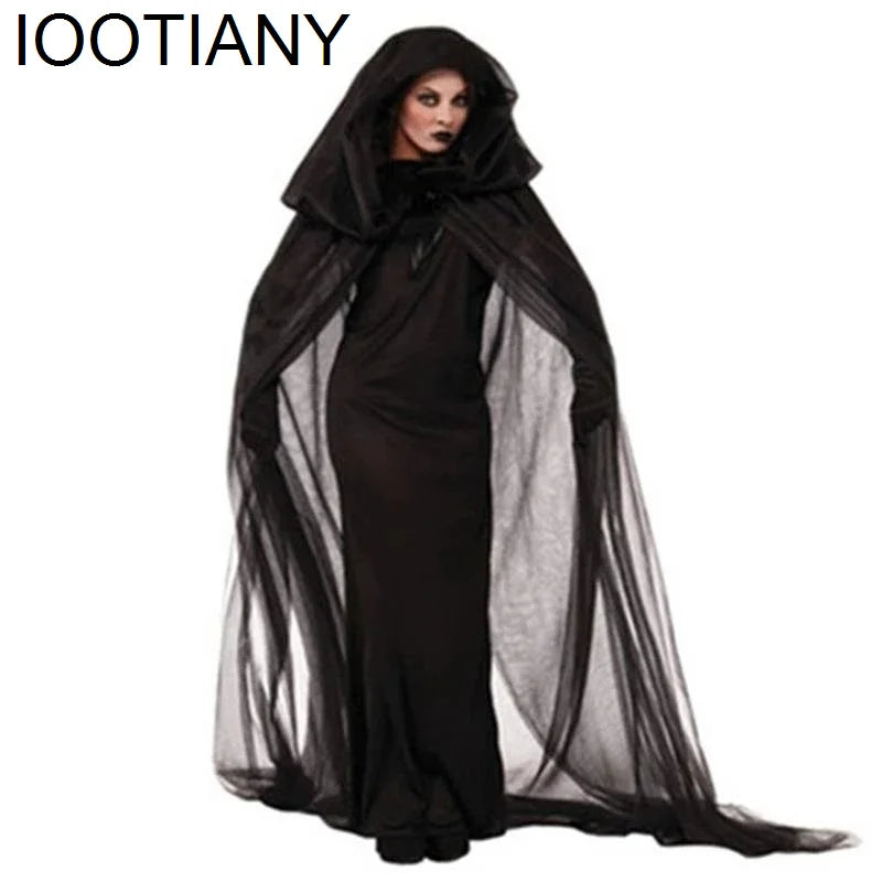 Horror Cosplay Witch Women Scary Zombie Vampire Halloween Carnival Costume Spooky Ghost Medieval Hooded Cape Day of The Dead
