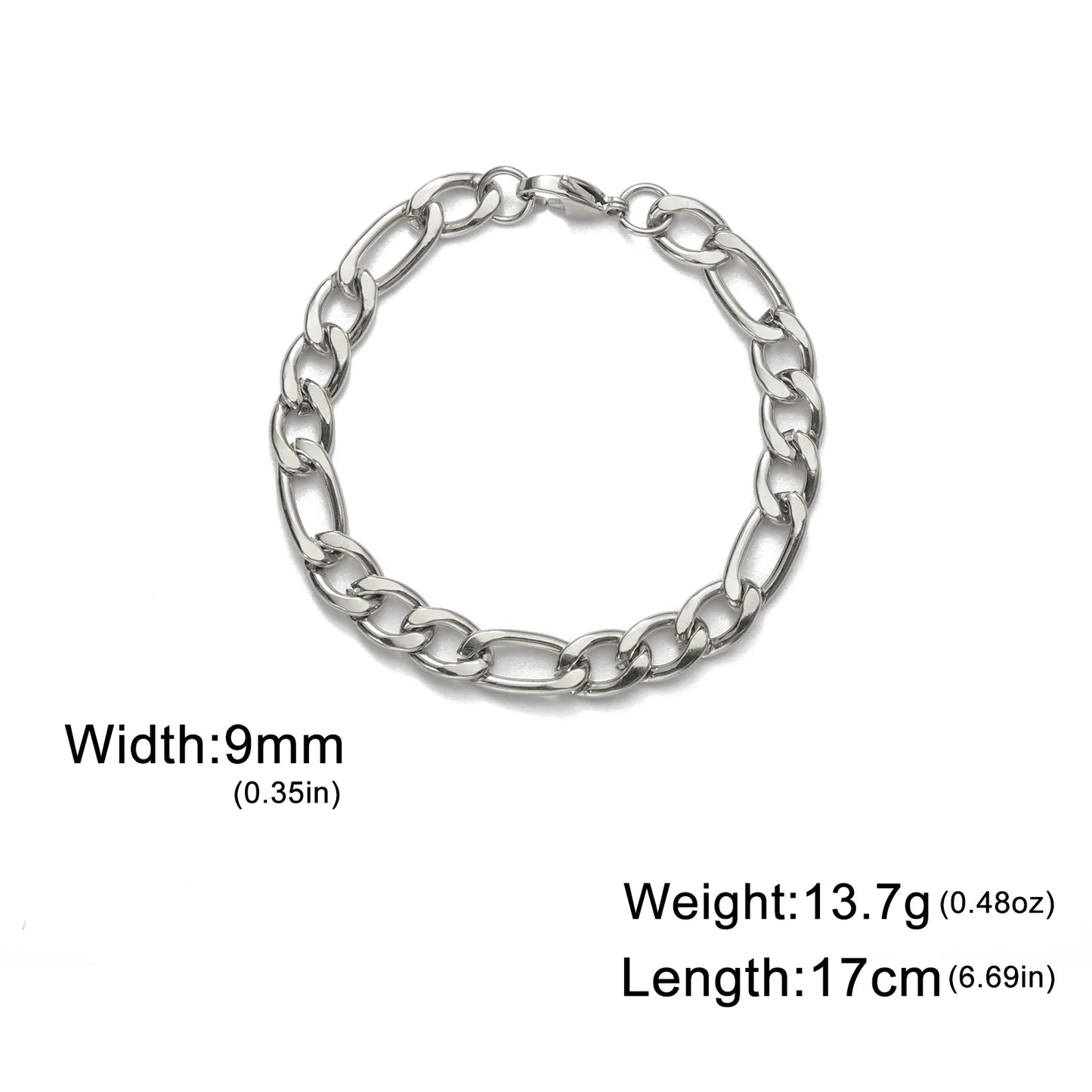Pulsera de cadena Figaro sencilla para mujer, hombre, pareja, joyería para niño, color dorado, acero inoxidable, tendencia, moda punk, hip pop, regalo