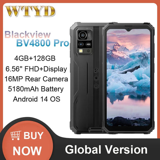 Teléfono resistente Blackview BV4800 Pro, 4 GB + 128 GB, cámara de 16 MP, batería de 5180 mAh, IP68/IP69K, pantalla de 6,56", Android 14, smartphone Unisoc T606 4G NFC
