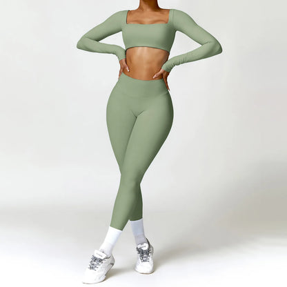 Conjunto de chándal de yoga para mujer, 2 piezas, ropa deportiva para entrenamiento, ropa deportiva, leggings de gimnasio, sujetador de fitness, top corto, trajes deportivos de manga larga