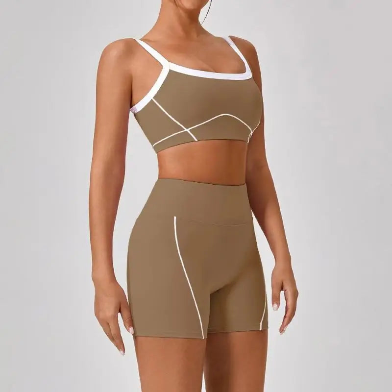 Conjunto deportivo de yoga de verano de 2 piezas con retazos y leggings de cintura alta con abertura para mujer, conjunto de entrenamiento de fitness, chándal deportivo para mujer