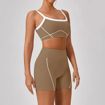 Conjunto deportivo de yoga de verano de 2 piezas con retazos y leggings de cintura alta con abertura para mujer, conjunto de entrenamiento de fitness, chándal deportivo para mujer
