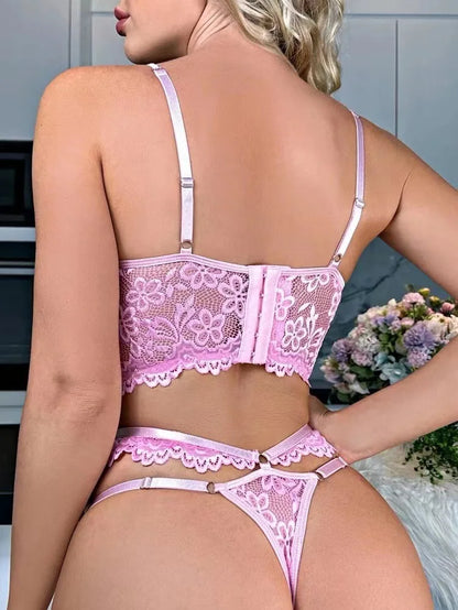 Conjunto de lencería sexy de talla grande para mujer, sujetador con aros y encaje floral, conjunto de sujetador con push-up, kit de sujetador delicado