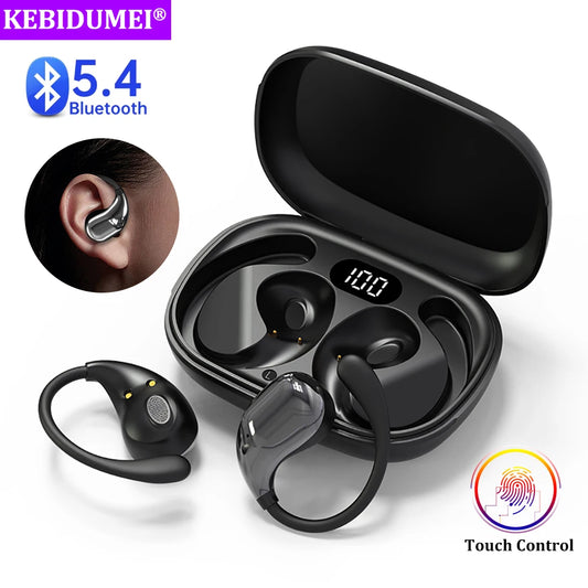 Auriculares inalámbricos Bluetooth 5.4 con gancho para la oreja, TWS, estéreo de alta fidelidad, resistentes al agua, con pantalla LED y modo de espera prolongado.