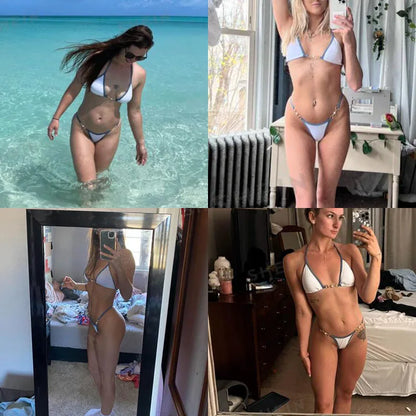 Traje de baño para mujer 2025, traje de baño de dos piezas con cuello halter, conjunto de bikini para mujer, ropa de playa de verano, traje de baño con cordón ajustable, tanga, copa triangular