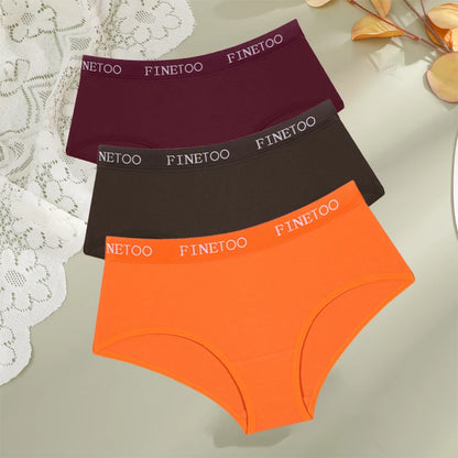 FINETOO - 3 piezas de ropa interior de algodón con cinturón y letras para mujer, bragas sexys, transpirables, de cintura baja, elásticas y cómodas.