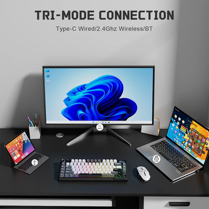 RK ROYAL KLUDGE L75 Teclado mecánico personalizable con cinco teclas de acceso directo, estructura de junta, retroiluminación RGB de tres modos, teclado para gamers