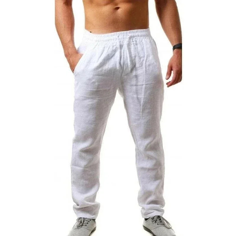 Pantalones de lino y algodón para hombre, transpirables, de color sólido, para otoño, ropa de calle deportiva, tallas S-3XL