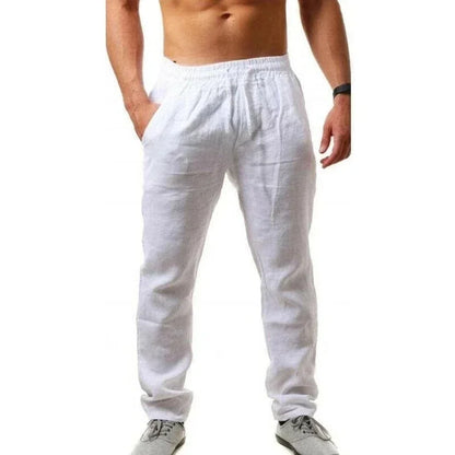 Pantalones de lino y algodón para hombre, transpirables, de color sólido, para otoño, ropa de calle deportiva, tallas S-3XL