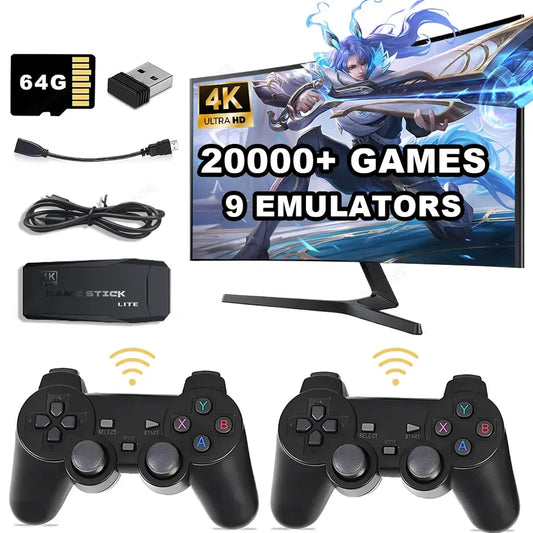 Consola de videojuegos para niños, doble mando inalámbrico, 4K HD, 2,4 G, M8, 20 000 juegos, 64 GB, juegos retro, regalo de Navidad