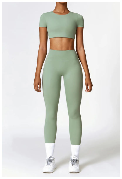 2PCS Seamless Yoga Set Women Workout Set Sportswear Gym Clothing Fitness Long Sleeve Crop Top High Waist Leggings Sports Suits