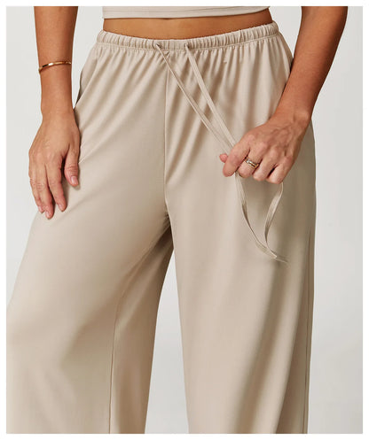 Pantalones de yoga de cintura alta para mujer, pantalones casuales holgados de pierna ancha, pantalones deportivos para mujer, pantalones para correr y fitness con cordón elástico