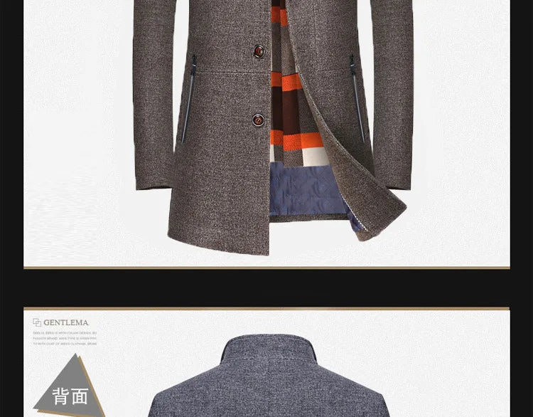 Abrigo de lana grueso con cuello tipo bufanda para hombre, ideal para otoño/invierno. Chaqueta de lana de alta calidad, estilo moderno y corte medio.