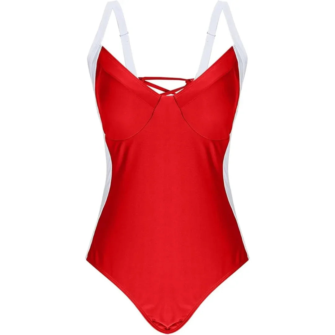 Traje de baño de una pieza con cordones y empalme de 7 colores, tallas S a XL, para mujer, corte de pierna alta, sin espalda, K6952