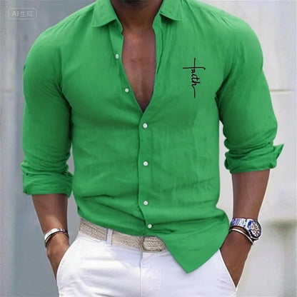 Camisa de lino para hombre, informal, hawaiana, de manga larga, con solapa, para vacaciones, primavera y otoño, con botones, tallas XS-6XL