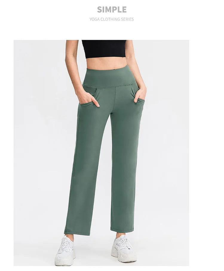 Pantalones deportivos para mujer, estilo casual, para yoga, holgados, de talle alto, elásticos, para entrenamiento físico, rectos, para correr, Yu02334