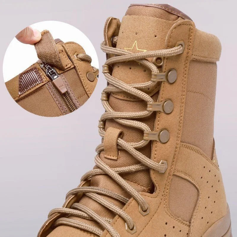 Botas impermeables de piel de vacuno para hombre, ideales para senderismo, escalada y actividades al aire libre en verano. Resistentes al desgaste, antideslizantes y con cremallera lateral. Diseño moderno con cordones.