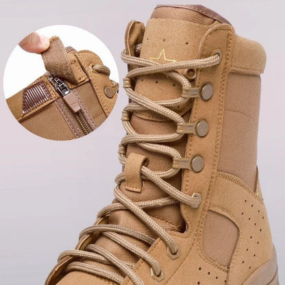 Botas impermeables de piel de vacuno para hombre, ideales para senderismo, escalada y actividades al aire libre en verano. Resistentes al desgaste, antideslizantes y con cremallera lateral. Diseño moderno con cordones.