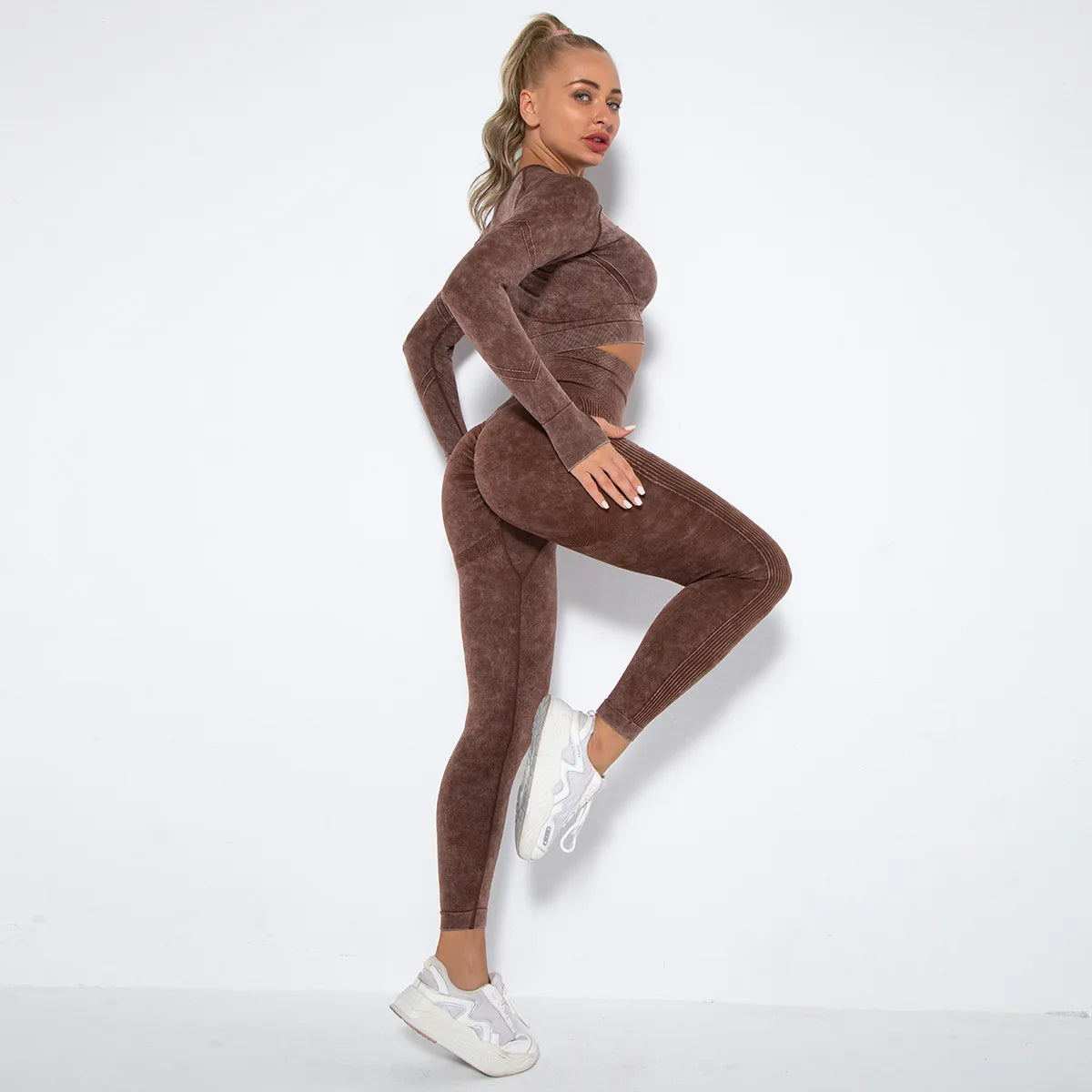 Conjunto de gimnasio con top corto sin costuras para mujer, conjunto de entrenamiento de yoga, ropa deportiva, leggings push up, chándal