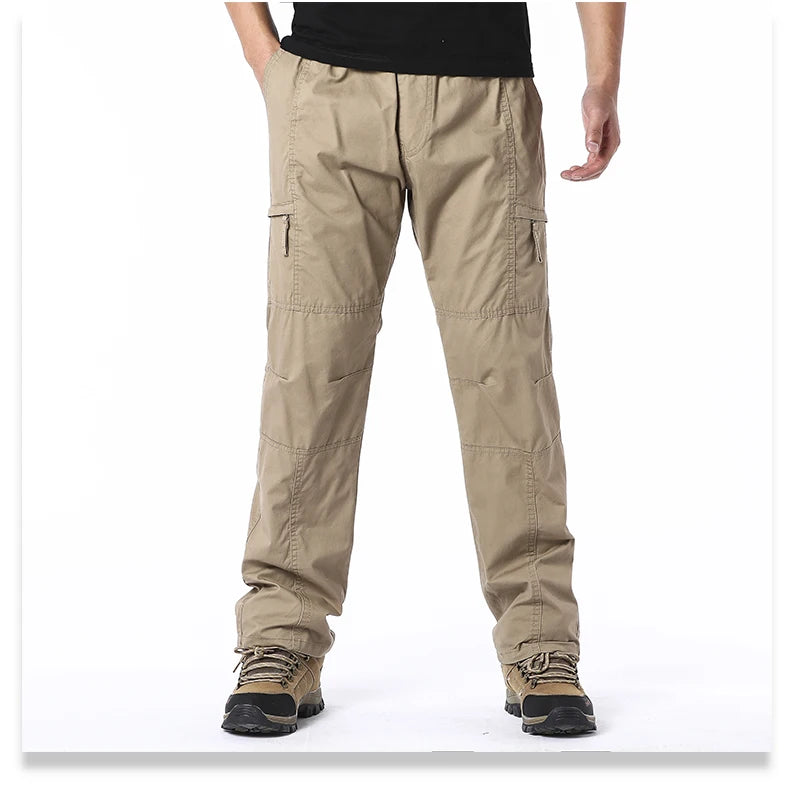 Pantalones cargo de algodón de alta calidad para hombre, pantalones tácticos informales con múltiples bolsillos para primavera y otoño, para acampar al aire libre, senderismo y trabajo.