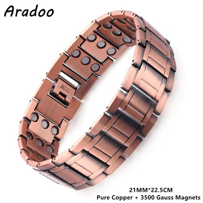 Pulseras clásicas de acero y titanio ARADOO con 3 imanes de neodimio ultrarresistentes, pulsera de eslabones de cobre para terapia magnética.