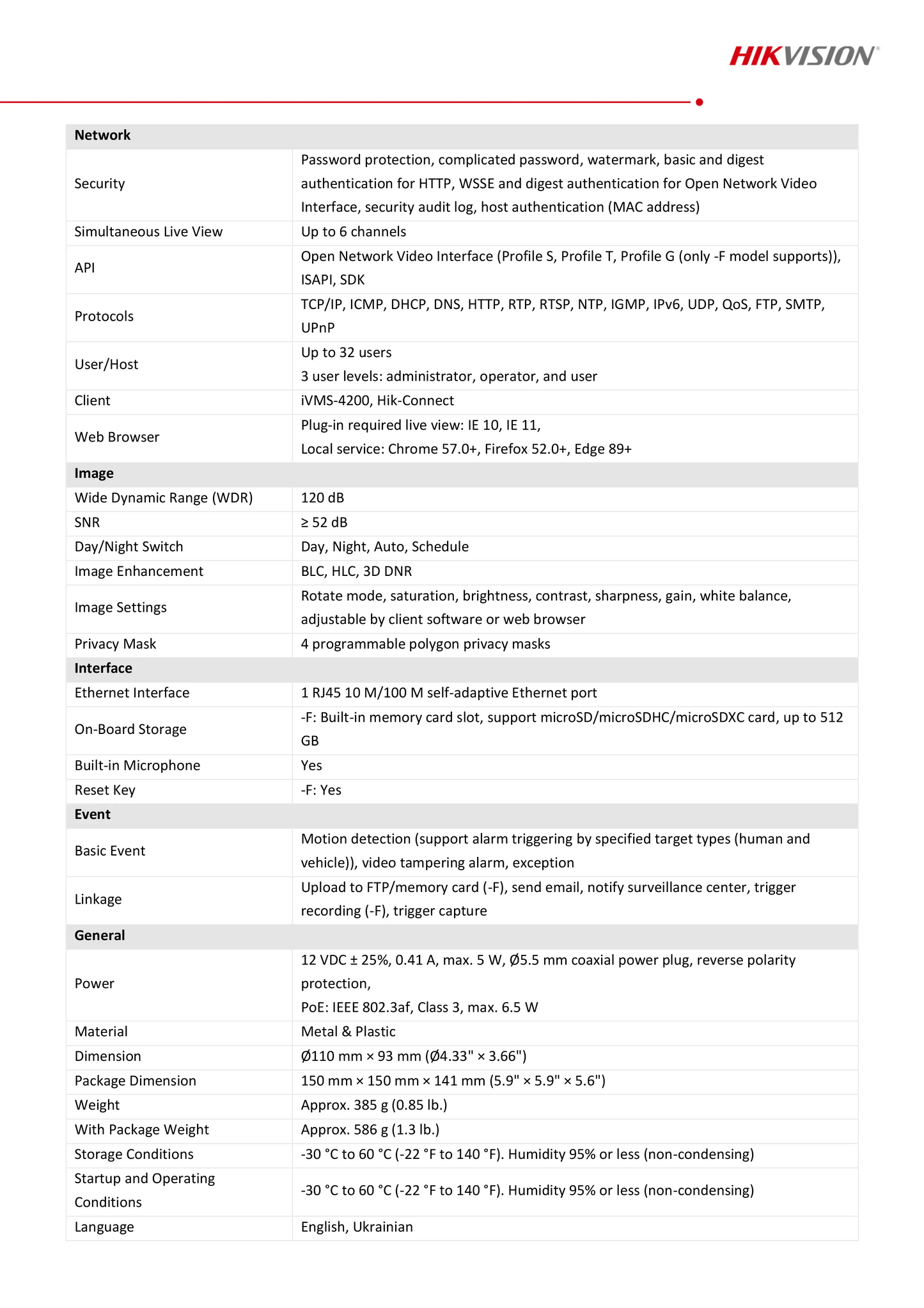 Cámara IP Hikvision ColorVu Smart Hybrid Light DS-2CD1383G2-LIU 4K 8MP con doble luz blanca y micrófono integrado.